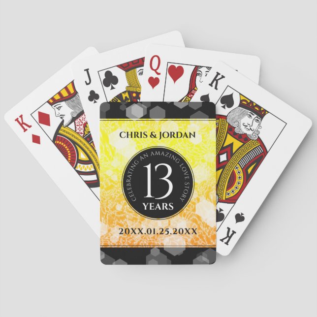 Elegant 13th Citrine Wedding Anniversary Poker Cards (Back)