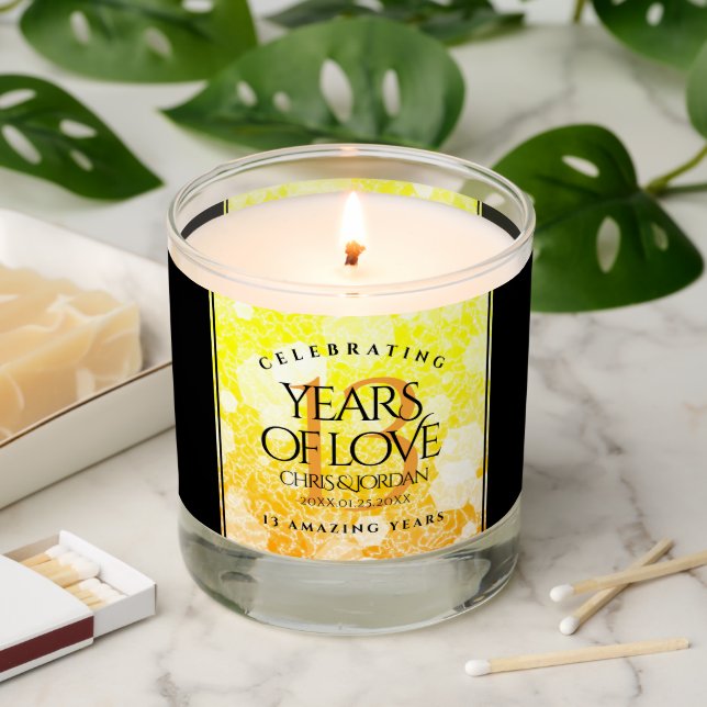 Elegant 13th Citrine Wedding Anniversary Scented Candle (Lit)