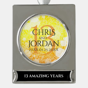 Elegant 13th Citrine Wedding Anniversary Silver Plated Banner Ornament