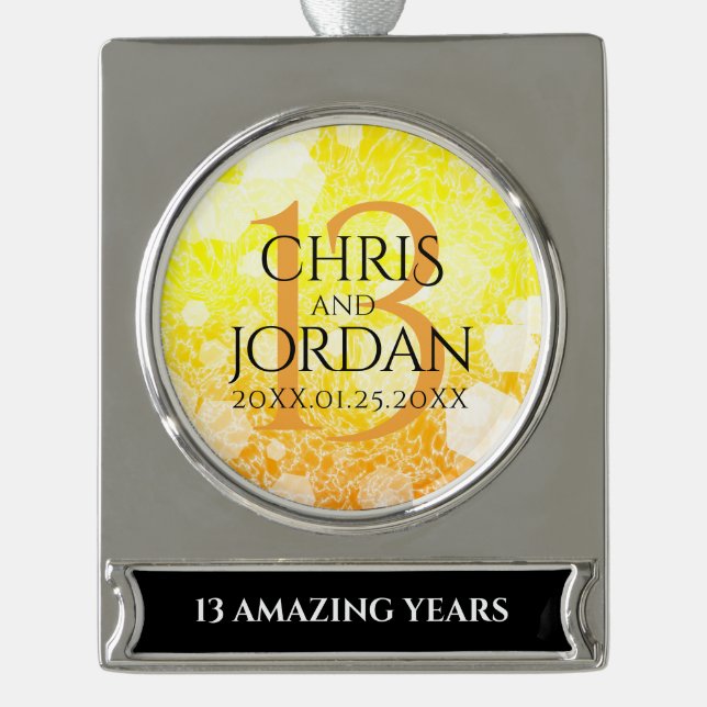 Elegant 13th Citrine Wedding Anniversary Silver Plated Banner Ornament (Front)