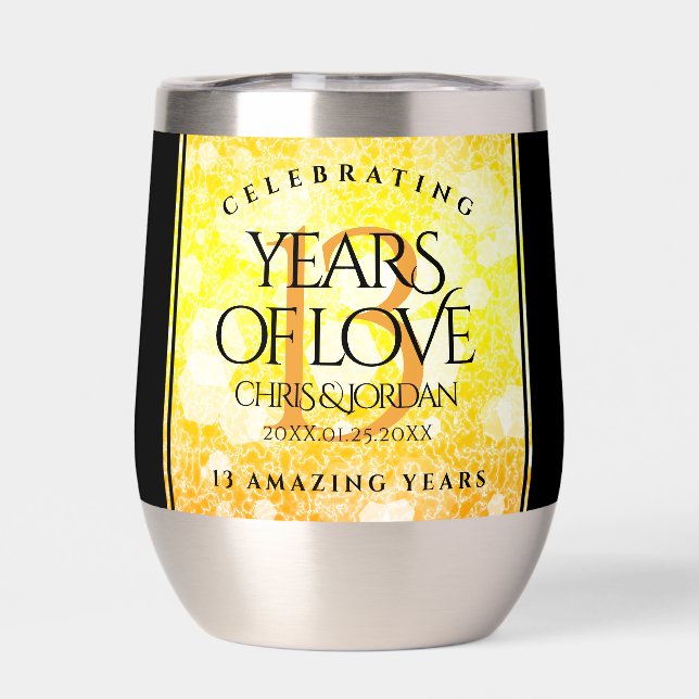 Elegant 13th Citrine Wedding Anniversary Thermal Wine Tumbler (Back)