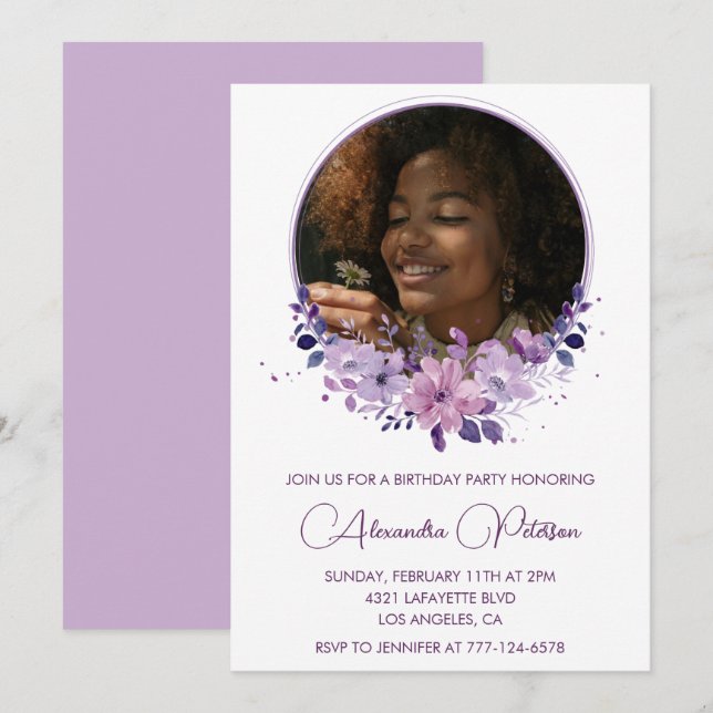 Elegant 14th birthday invitation Photo Elegant (Front/Back)