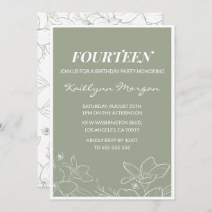 Elegant 14th birthday invitations Floral Green
