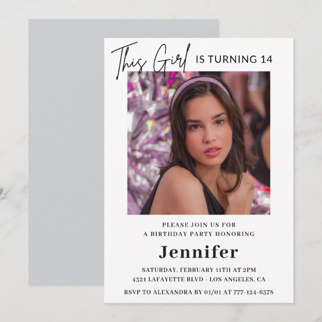 Elegant 14th birthday invitations Photo Modern (Front/Back)