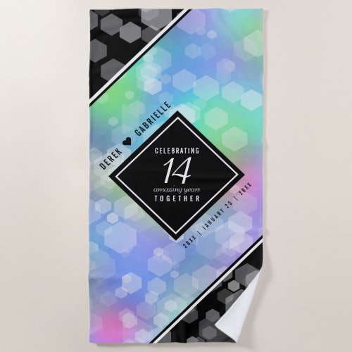 Elegant 14th Opal Wedding Anniversary Beach Towel