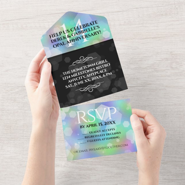 Elegant 14th Opal Wedding Anniversary Celebration All In One Invitation (Tearaway)
