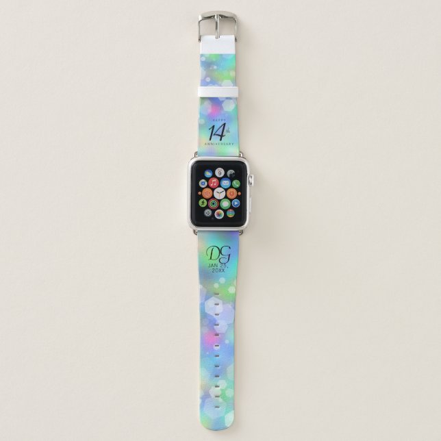 Elegant 14th Opal Wedding Anniversary Celebration Apple Watch Band (Front)