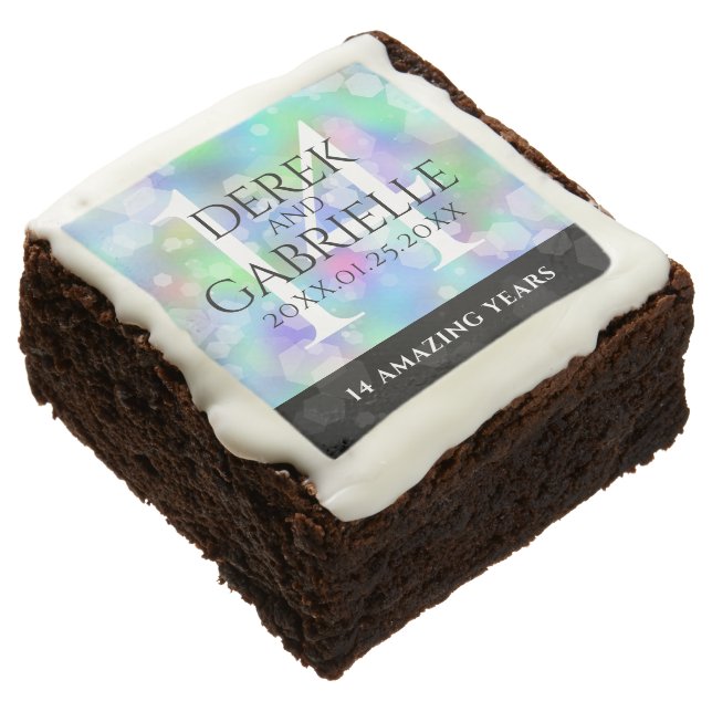 Elegant 14th Opal Wedding Anniversary Celebration Brownie (Angled)