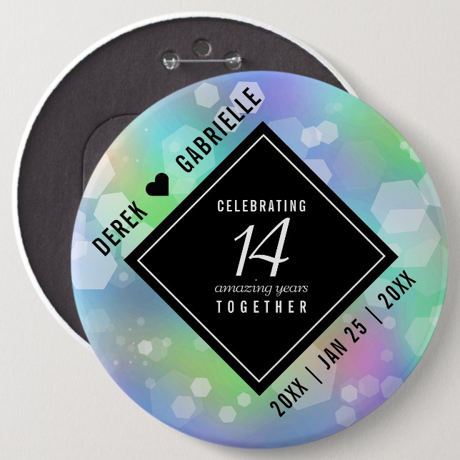Elegant 14th Opal Wedding Anniversary Celebration Button (Front & Back)