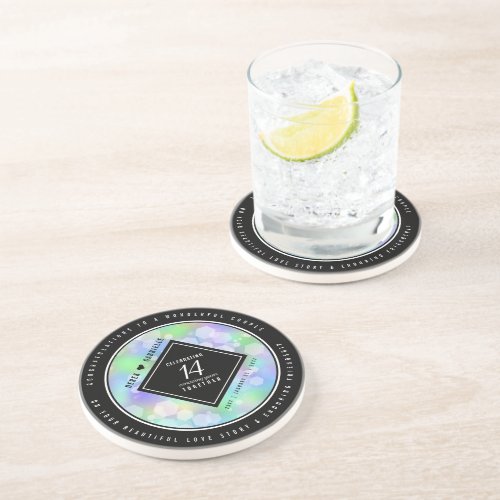 Elegant 14th Opal Wedding Anniversary Celebration Coaster