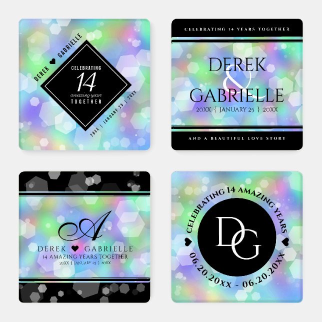 Elegant 14th Opal Wedding Anniversary Celebration Coaster Set (Set)