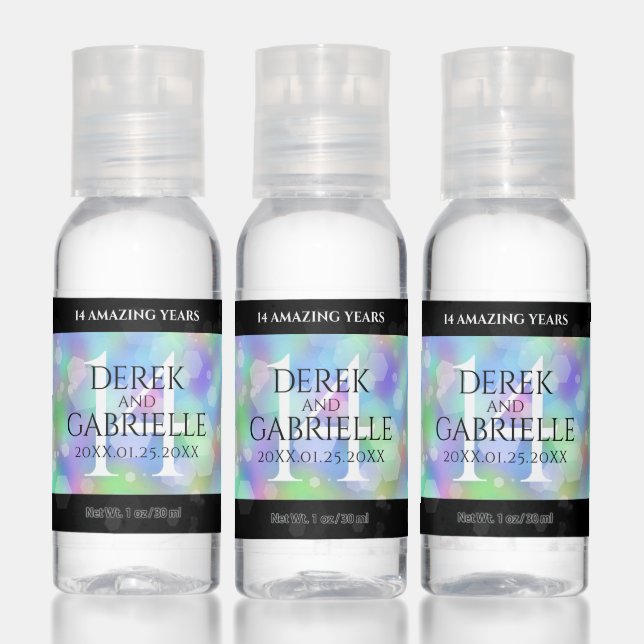 Elegant 14th Opal Wedding Anniversary Celebration Hand Sanitizer (Set)