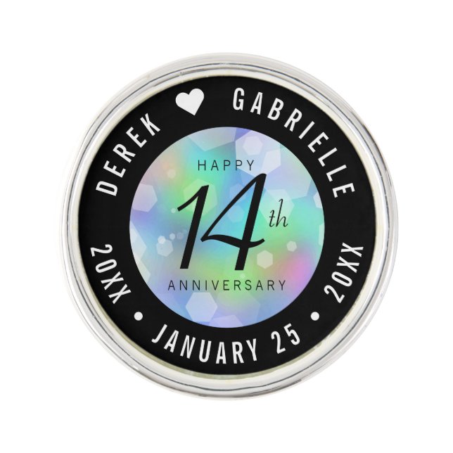 Elegant 14th Opal Wedding Anniversary Celebration Lapel Pin (Front)