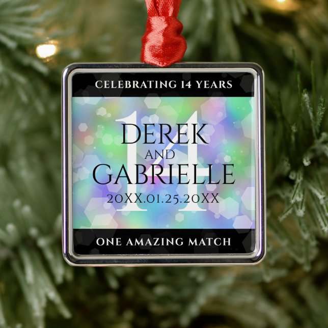 Elegant 14th Opal Wedding Anniversary Celebration Metal Ornament (Tree)