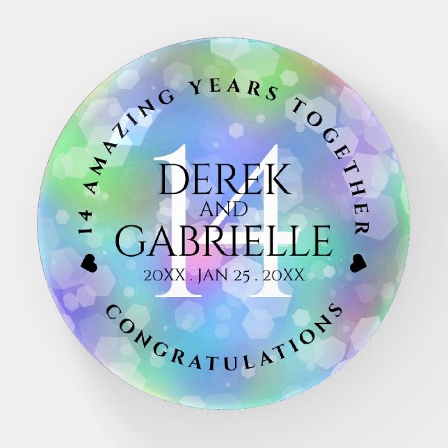 Elegant 14th Opal Wedding Anniversary Celebration Paperweight (Front)