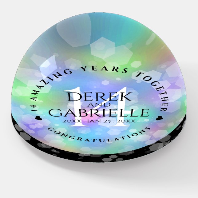 Elegant 14th Opal Wedding Anniversary Celebration Paperweight (Angled)