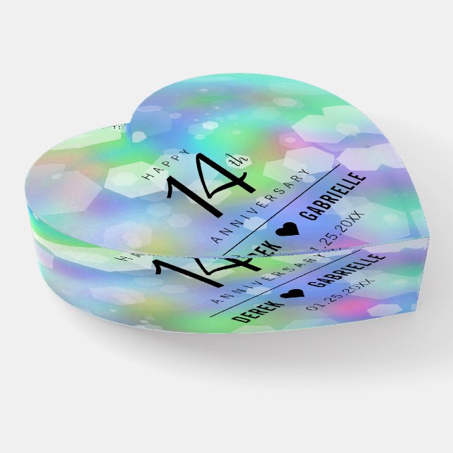 Elegant 14th Opal Wedding Anniversary Celebration Paperweight (Angled)