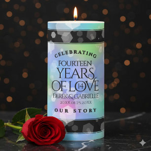 Elegant 14th Opal Wedding Anniversary Celebration Pillar Candle
