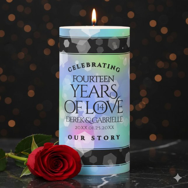 Elegant 14th Opal Wedding Anniversary Celebration Pillar Candle (Elegant 14th Opal Wedding Anniversary Pillar Candle Cover Photo)