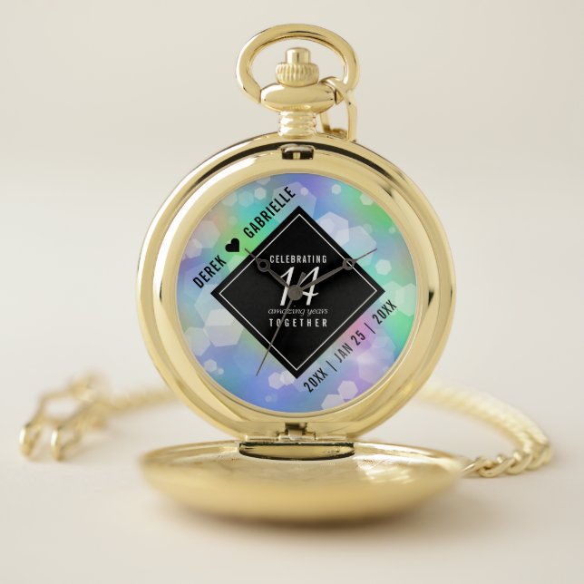 Elegant 14th Opal Wedding Anniversary Celebration Pocket Watch (Inside)
