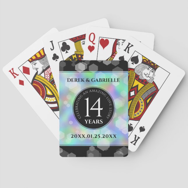 Elegant 14th Opal Wedding Anniversary Celebration Poker Cards (Back)