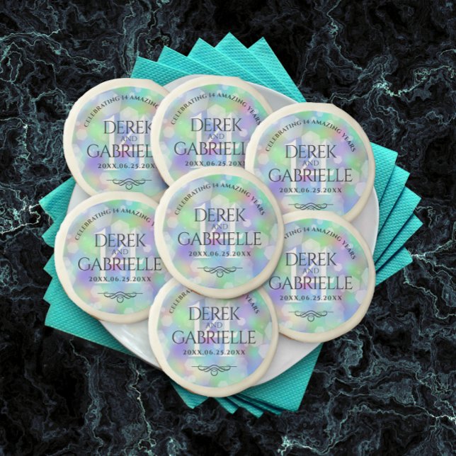 Elegant 14th Opal Wedding Anniversary Celebration Sugar Cookie (Creator Uploaded)