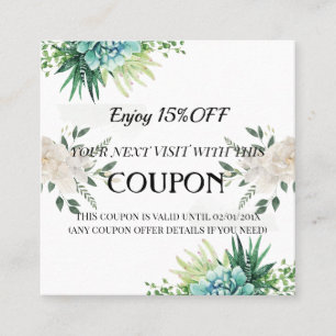 Elegant 15% Off Succulent Floral Coupon Card