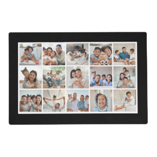Elegant 15‑Photo Modern Collage Black & White Placemat