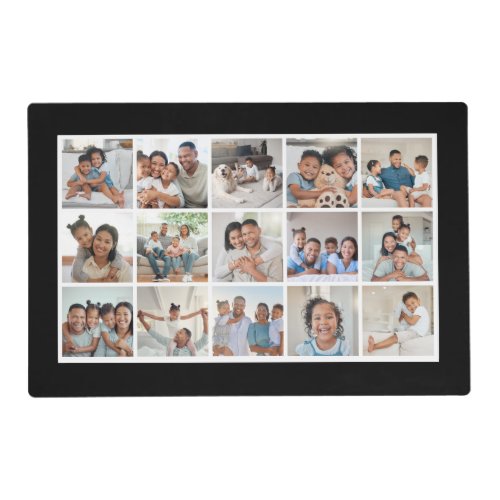 Elegant 15‑Photo Modern Collage Black & White Placemat