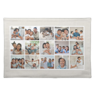 Elegant 15‑Photo Modern Family Collage Gallery Cloth Placemat