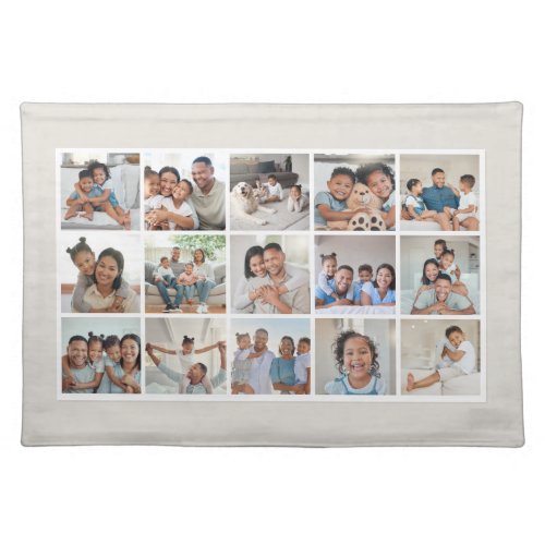 Elegant 15‑Photo Modern Family Collage Gallery Cloth Placemat