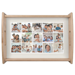 Elegant 15‑Photo Modern Family Collage Gallery Serving Tray