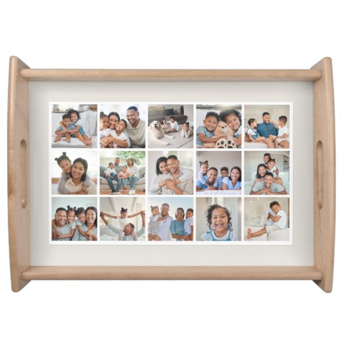 Elegant 15‑Photo Modern Family Collage Gallery Serving Tray
