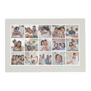Elegant 15‑Photo Modern Family Collage Laminated Placemat