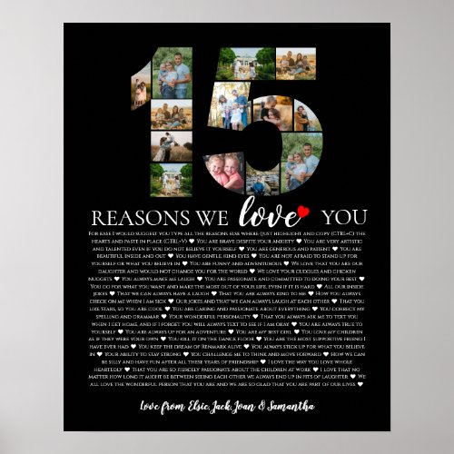 elegant 15 Reasons Why I Love You Photo Montage Poster