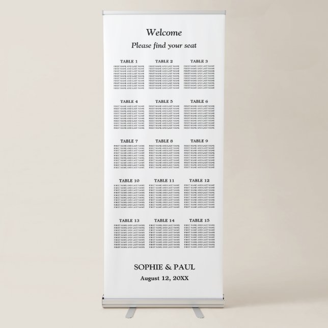 Elegant 15 Table Wedding Seating Chart Retractable Banner (Front)