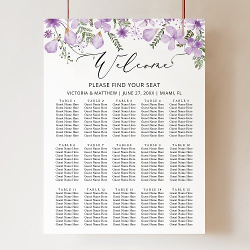 Elegant 15 Tables Purple Wedding Seating  Poster