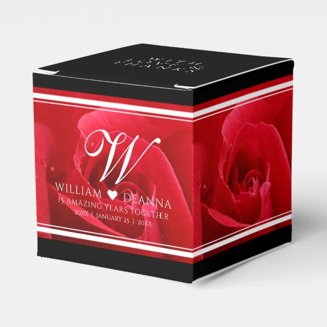 Elegant 15th 26th 36th Rose Wedding Anniversary Favor Boxes (Front Side)