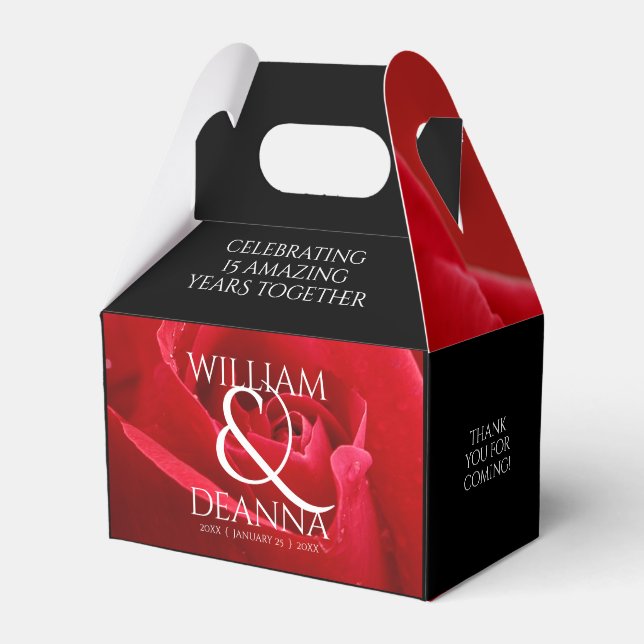 Elegant 15th 26th 36th Rose Wedding Anniversary Favor Boxes (Front Side)
