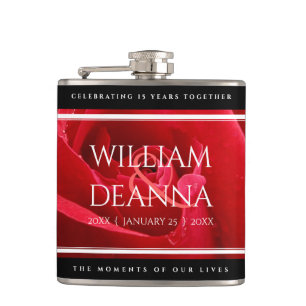 Elegant 15th 26th 36th Rose Wedding Anniversary Flask