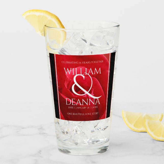 Elegant 15th 26th 36th Rose Wedding Anniversary Glass (Front Ice)