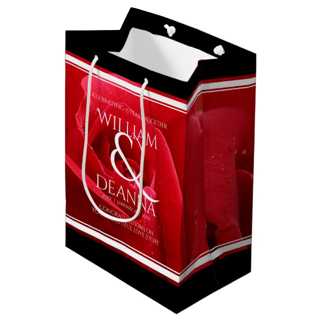 Elegant 15th 26th 36th Rose Wedding Anniversary Medium Gift Bag (Front Angled)