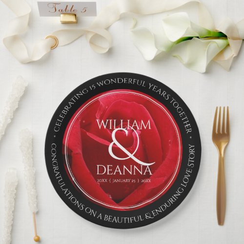 Elegant 15th 26th 36th Rose Wedding Anniversary Paper Plates