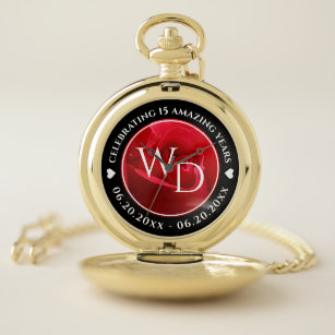 Elegant 15th 26th 36th Rose Wedding Anniversary Pocket Watch