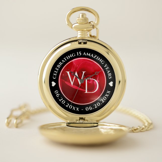 Elegant 15th 26th 36th Rose Wedding Anniversary Pocket Watch (Inside)
