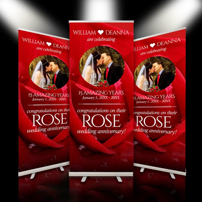 Elegant 15th 26th 36th Rose Wedding Anniversary Retractable Banner (15th 26th 36th Rose Wedding Anniversary Retractable Banner Cover Photo.)
