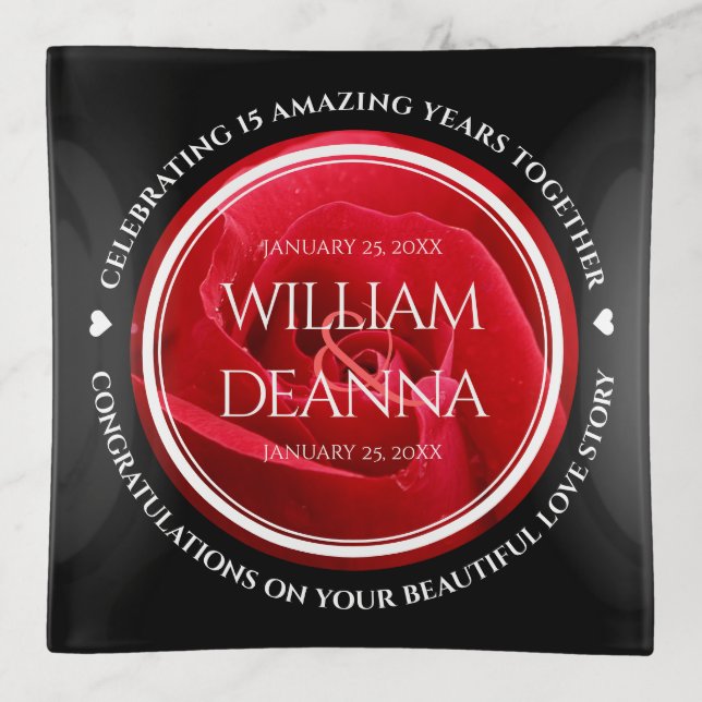 Elegant 15th 26th 36th Rose Wedding Anniversary Trinket Tray (Front)