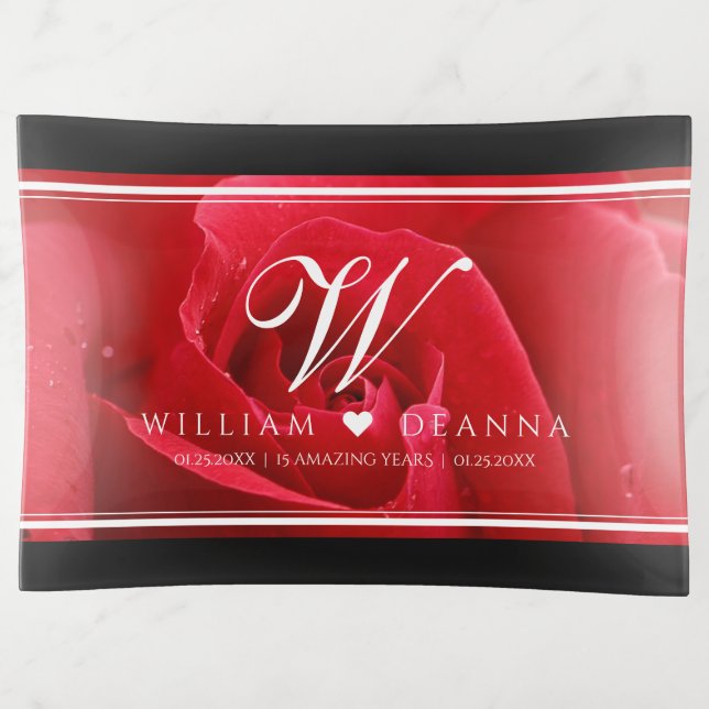 Elegant 15th 26th 36th Rose Wedding Anniversary Trinket Tray (Front)