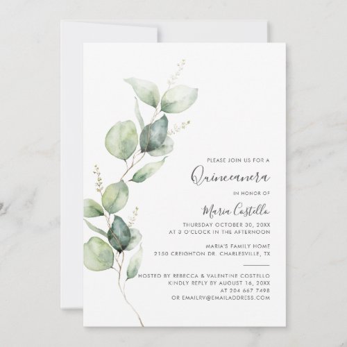 Elegant 15th Birthday Eucalyptus Quinceanera Invitation