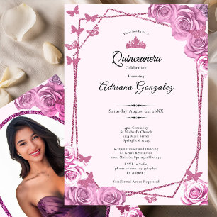 Elegant 15th birthday pink Quinceanera Invitation